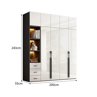 Modern minimalist light luxury high-gloss wardrobe bedroom swing door Nordic large wardrobe locker glass door  closet