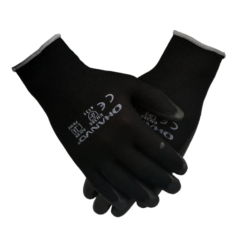 10 Pairs PU Nitrile Safety Coating Nylon Cotton Work Gloves Palm Coated Gloves Mechanic Working Gloves CE EN388