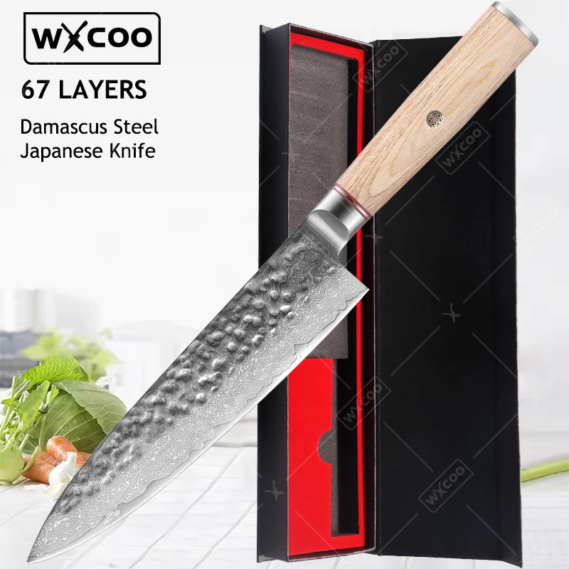 WXCOO Professional Chef Knife Kitchen Knives 67 Layers Damascus Steel  Japanese Hand Forged  Chef Cleaver Slicing Kitchen Knife