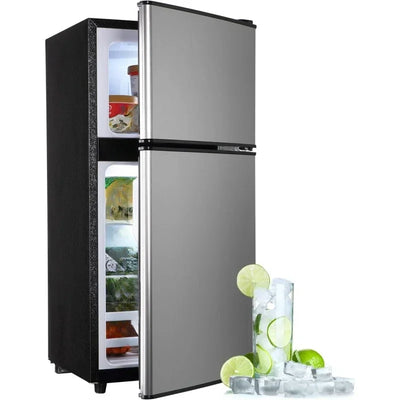 Compact Refrigerator, 3.8 Cu.Ft Double Door Refrigerator with Freezer, Apartment Size Refrigerator with 7 Adjustable Thermostat