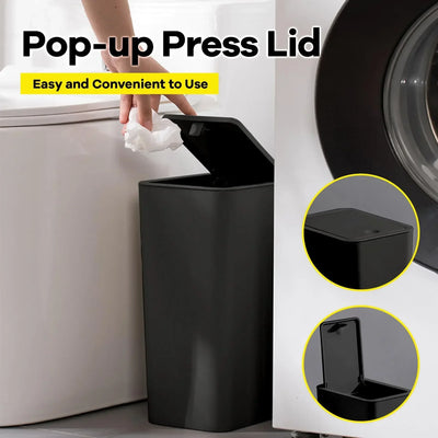 Car Trash Can 10L Small Garbage Bin Press Top Lid Trash Can Kitchen Toilet Bedroom Living Room Plastic Wastebasket