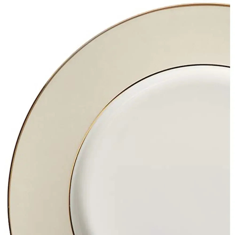 Elegant 57-Piece Bone China Dinnerware Set 24K Gold Trim Beige Border Dishwasher Safe Dining Collection