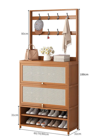 Multifunctional Shoe Rack Breathable Hanging Storage Shoe Cabinet Hallway Living Room Flip Door Rattan Shoe Organizer Cabinet