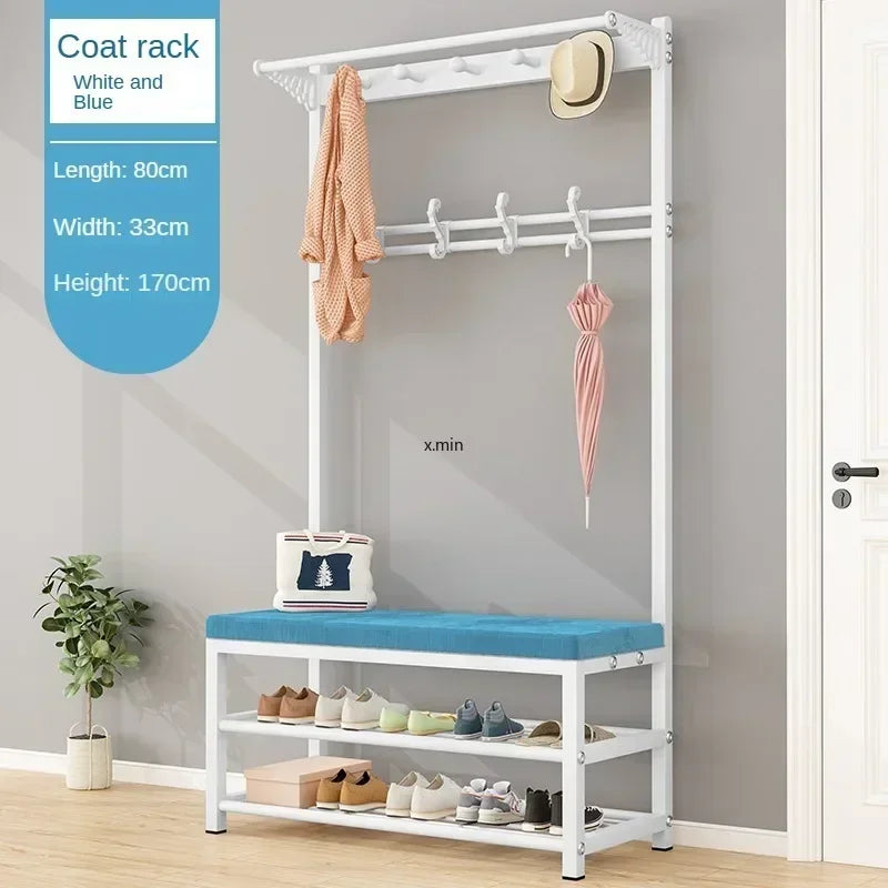 Mobile Coat Rack Shoe Bench Bedroom Metal Hanging Clothing Home Entryway Furniture Clothes Rack Shoe Bedroom Stool