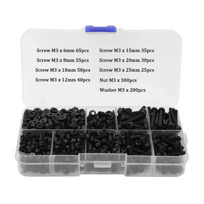 M3 Male-Female Nylon Screw Nut Spacer Standoff Combination Assortment Kit Fasteners Hardware Accessories, 800pcs (Black)