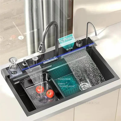 Smart Kitchen Sinks Whale Rainwater Sink Large Single-slot Thickened Honeycomb Washbasin Stainless Steel Home Kitchen Sink