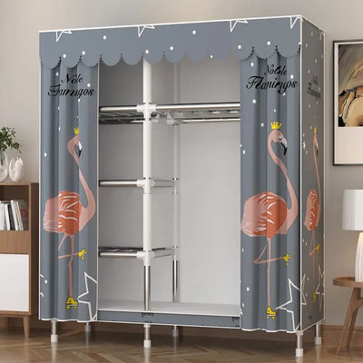 Simple Wardrobe Cloth Closet Furniture For Home Household Bedroom Assembly Cabinet Steel Pipe Reinforced Storage Rack Wardrobe