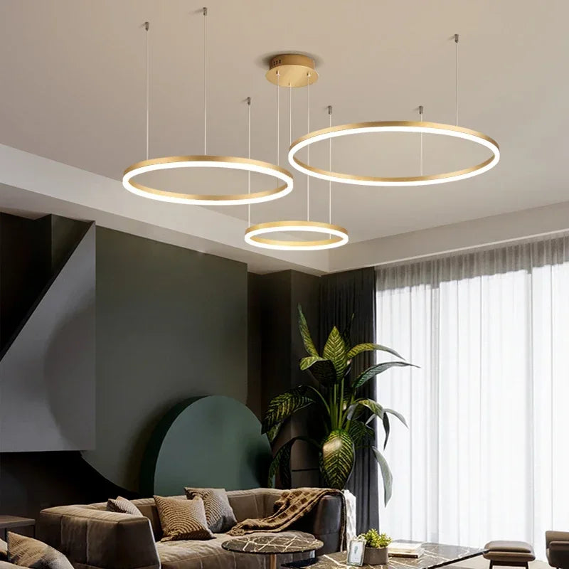 2023 Modern Led Chandelier Home Lighting Brushed Rings Chandelier Lighting Hanging Lamp Gold&Coffee color Ceiling Mounted