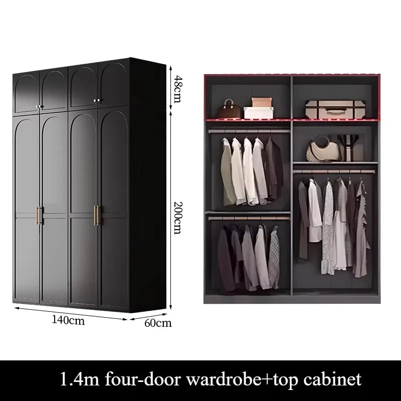 French Retro Style Black Wardrobes Storage Multilayer Cabinet Open Closets Wardrobes Bedroom Drawers Rangement Chambre Furniture