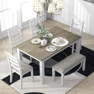 Counter Height Dining Room Table Set for 6 with Storage Farmhouse 6 Piece Kitchen Table Set with Bench, Dining Set with Shelf