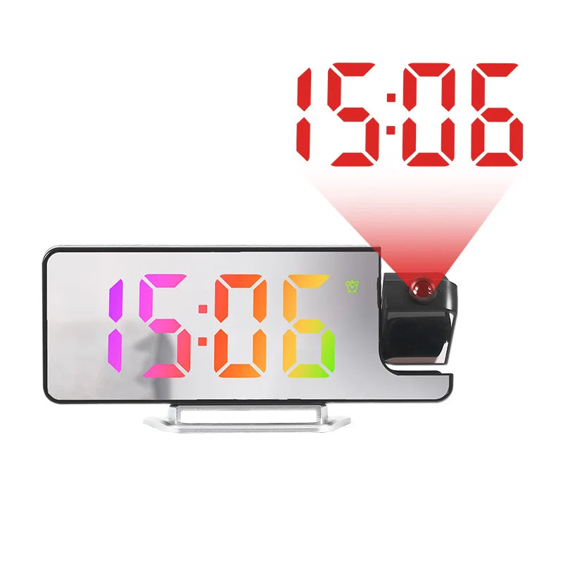 180° Rotation Projection Alarm Clock Temperature Date Night Mode Snooze Table Clock 12/24H USB Projector LED Digital Clock