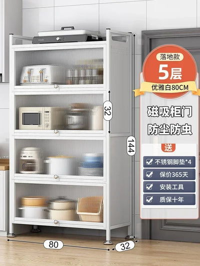 Modern Kitchen Cabinet Hutch Movable Full Door Glass Cabinet Storage Display Cupboards Muebles Cocina Multifunctional Furniture