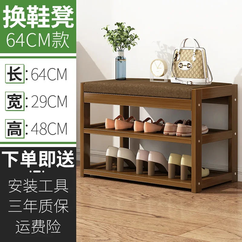 Special Multifunctional Shoe Organizer Bamboo Shoe Cabinets Linen Upholstered Storage Multi-layer Partition Hallway Bench