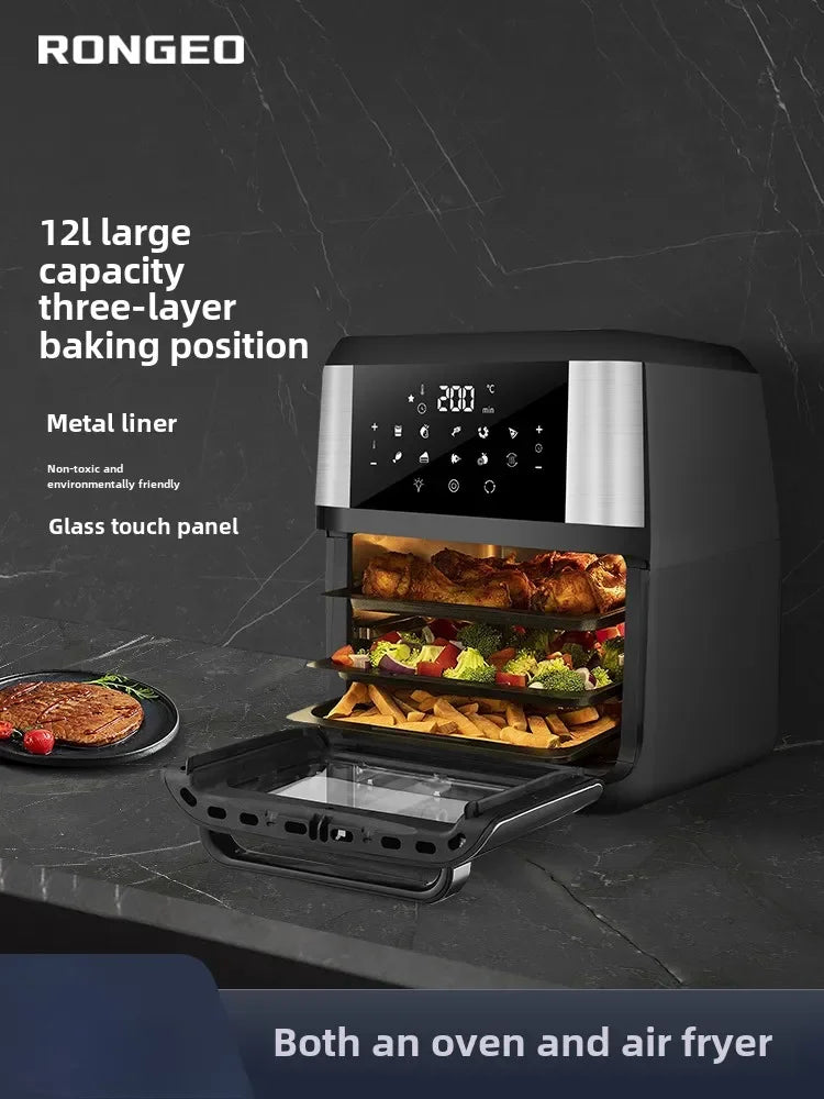 RONGEO metal inner pot air fryer, a new type of large capacity intelligent visual electric oven all-in-one household appliance