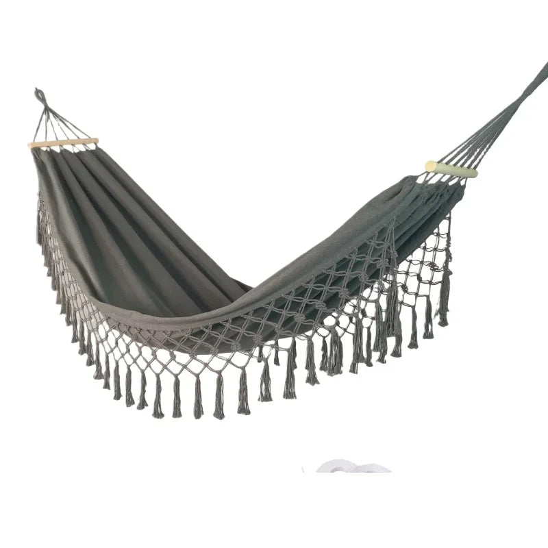 Double canvas tassel hammock photography pastoral swing camping outdoor supplies rollover prevention glider