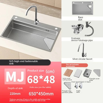 304 Stainless Steel Kitchen Sink Silver Embossed Large Single Slot Undermount Basin Dishwasing Sinks For Kitchen