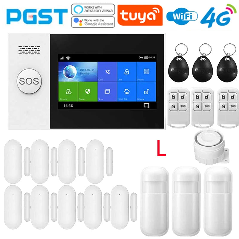 4G Home anti-theft alarm system, security alarm kit with PIR motion sensor, wireless, WiFi, GSM, PG-107, Tuya