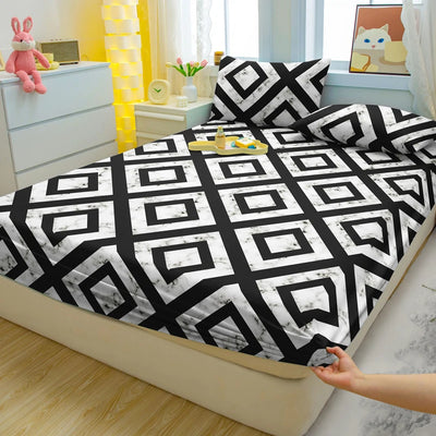 1 Simple Modern Geometry Printed Matte Fitted Sheet, Bedroom Printed Bed Cover, Bedding (Excluding Pillowcases)