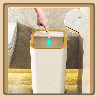 10/12L Slim Trash Can Nordic Covered Waterproof Large Capacity Dustbin One-Touch Lid for Bathroom Kitchen Living Room Bedroom