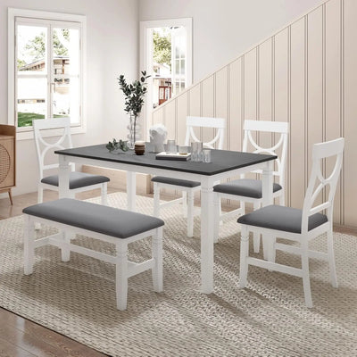 Counter Height Dining Room Table Set for 6 with Storage Farmhouse 6 Piece Kitchen Table Set with Bench, Dining Set with Shelf