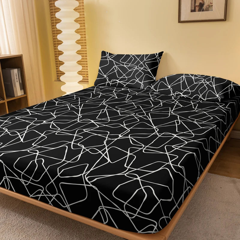 1 Simple Modern  Geometric Trapezoid Printed Matte Bed Sheet, Bedroom Printed Bed Cover, Bedding (Excluding Pillowcases)