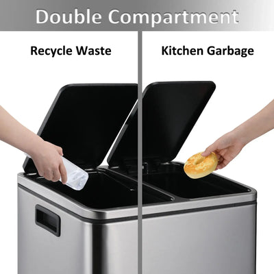 Kitchen Trash Can with Foot Pedal Soft-Close Stainless Steel Smudge Resistant Garbage Bin, 30L/48L,Dual Compartment,Soft Closure