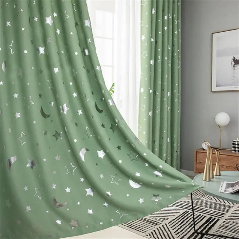 Blackout Divider Curtains Light Blocking Curtain Star Moon Full Cloth Heat Insulation Noise Blocking Drapes For Sleeping Bedroom