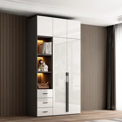 Modern minimalist light luxury high-gloss wardrobe bedroom swing door Nordic large wardrobe locker glass door  closet