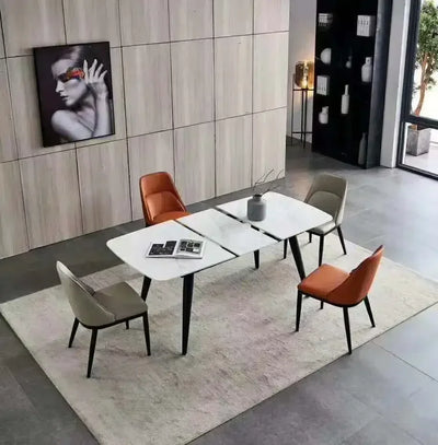 Contemporary White Gloss Dining Room Furniture Marble Design Sintered Stone Extendable Dining Table Set