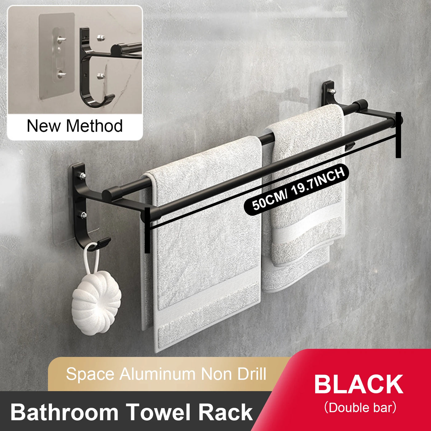 Bathroom Hand Towel Rack Towel Holder Wall Mount No Drill Mount 40/50cm Towel Bar Aluminium Double Bar 2 Tier