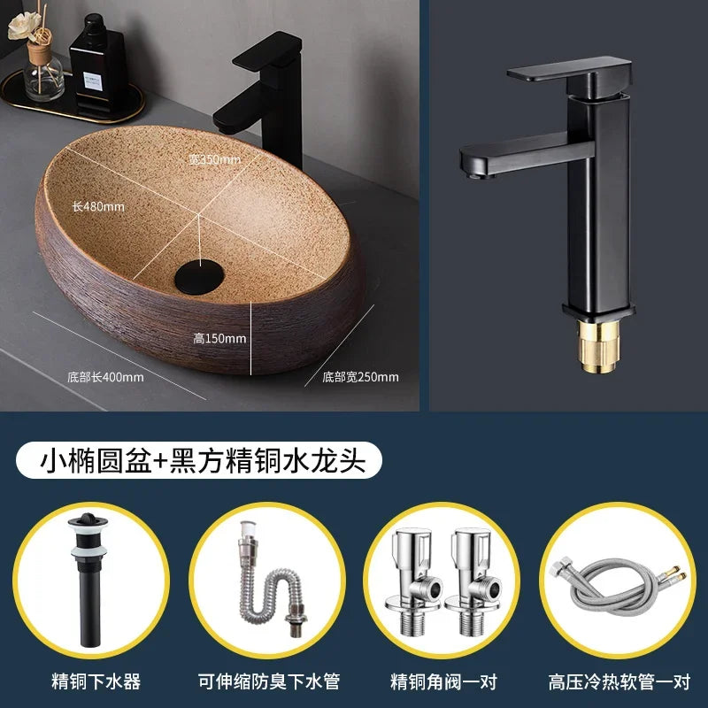 Medieval style platform basin ceramic art bathroom washing creative washbasin household washsink single