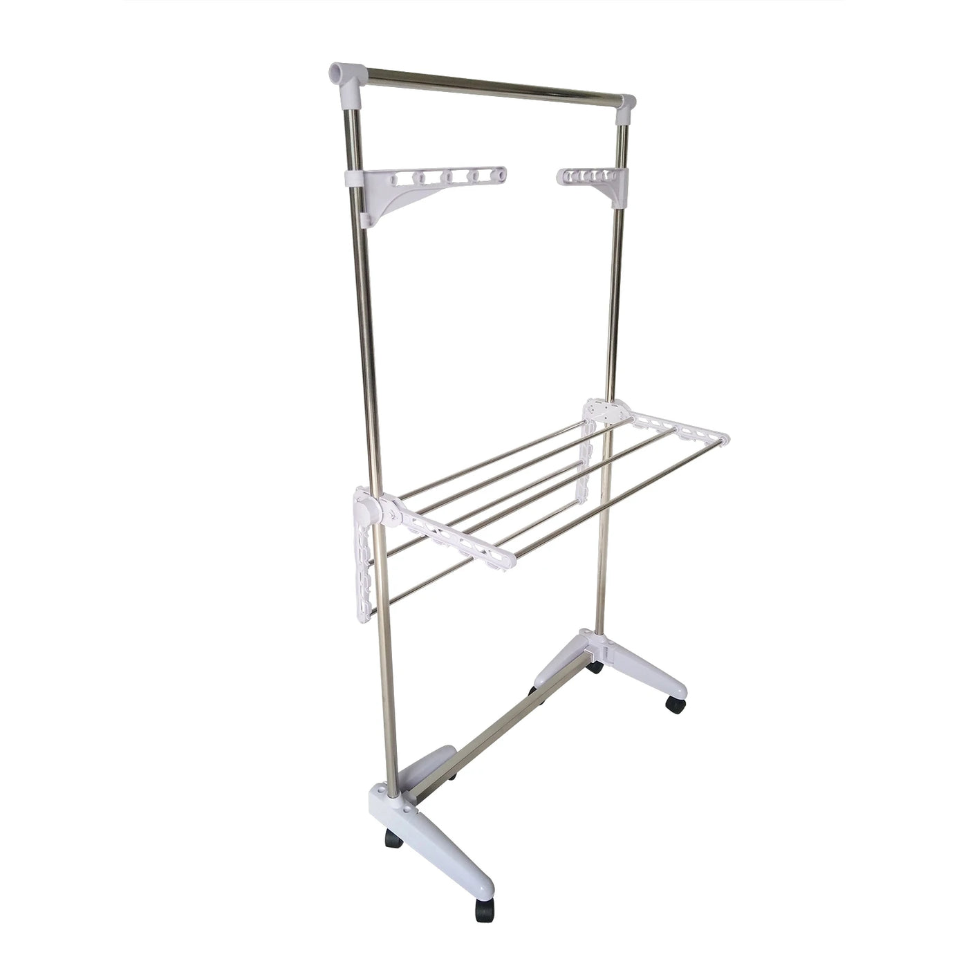 1Tier Racks Floor Drying Racks indoor&outdoor Stainless Folding Rails Adjustable Telescopic Rolling Clothing Garment Rack