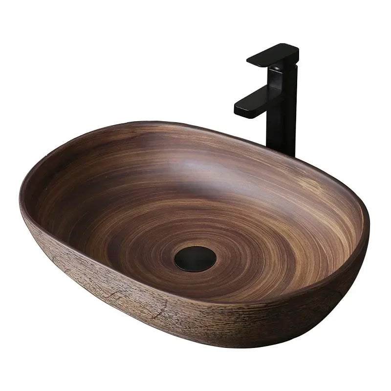 Ceramic Art Basin Sinks Counter Top Wash  Vessel  Oval ing  Bathroom     with Faucets WF