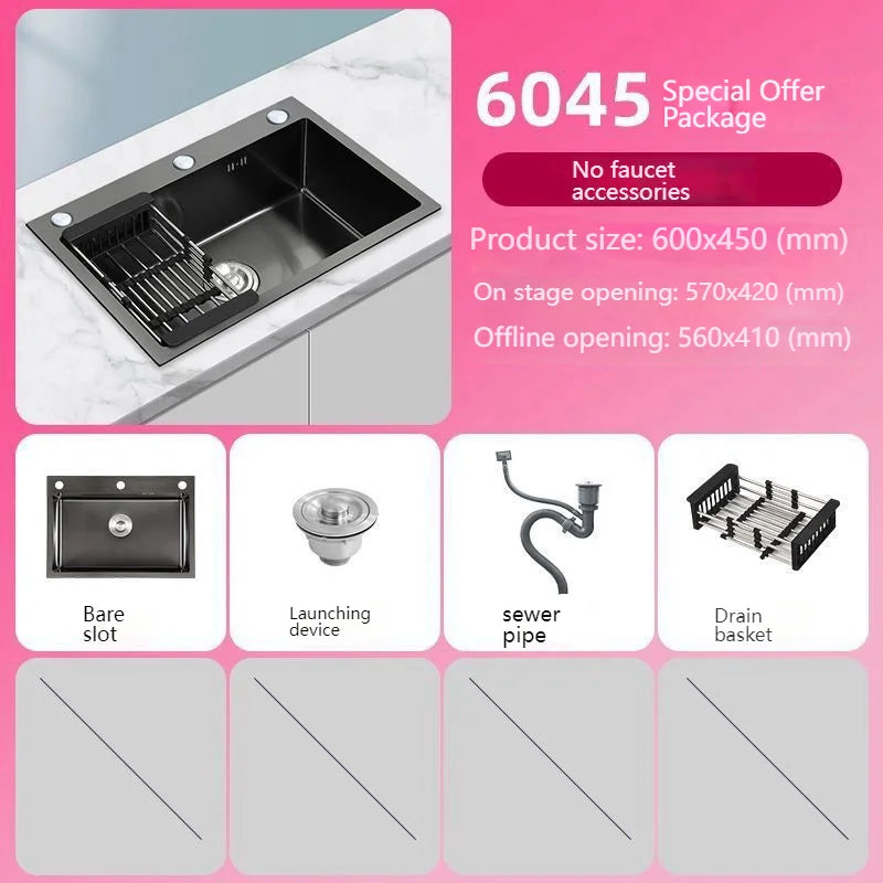 Stainless Steel Kitchen Sink Large Single Slot Undermount Basin Household Washbasin Multifunctional Sinks Apartment