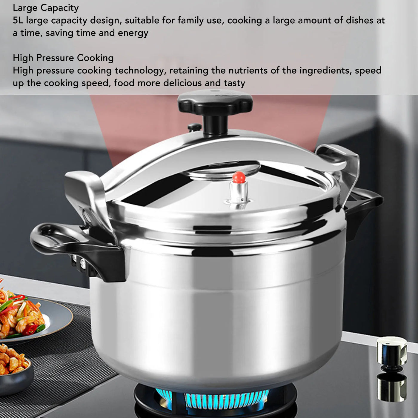 5L Large Capacity Pressure Cooker with Double Handle Explosion Proof Aluminium Alloy Pressure Pot for Gas Stove Pressure Cooker