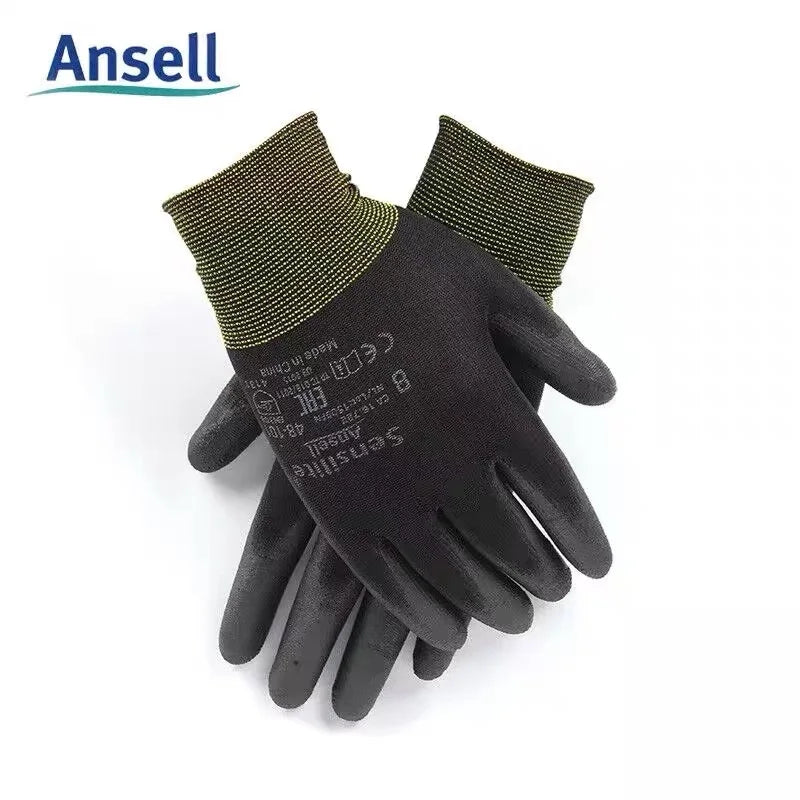 Ansell HyFlex 48-101 (1pair） Sensilite® nylon PU palm coating oil resistant and wear-resistant precise operation black gloves