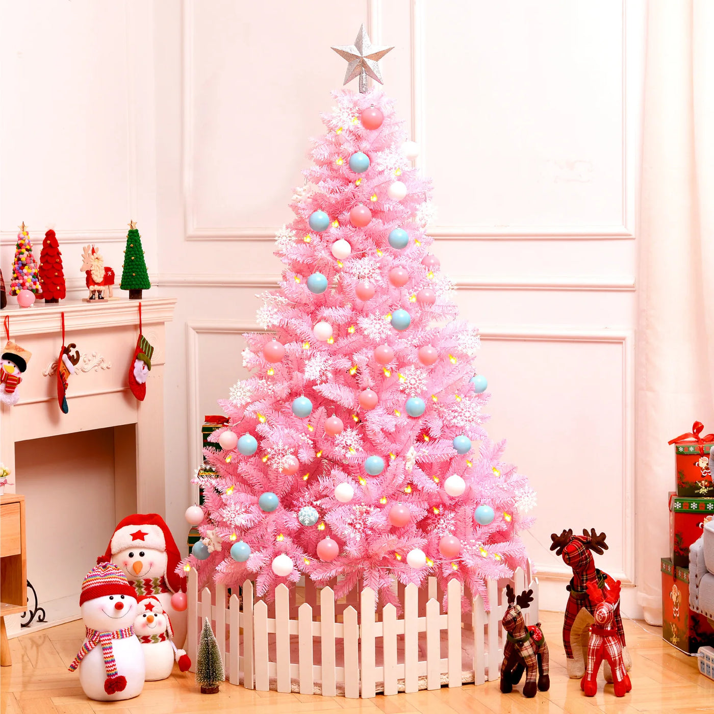 Artificial Christmas Tree, Green Pink Flame Retardant PVC Xmas Tree Natal Party 210cm, 180cm, 150cm