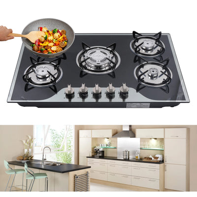 30.3" LPG/NG Gas COOKTOP Built-in 5Burner Stove Hob Cooktop Tempered Glass