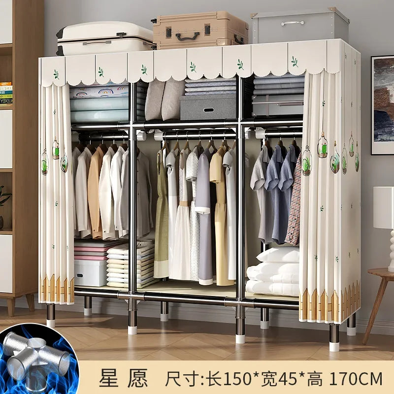 Durable Alloy Steel Wardrobe  HighCapacity Closet with Polyester Taffeta, Easy Clean Bedroom Storage, Clothing Organizer