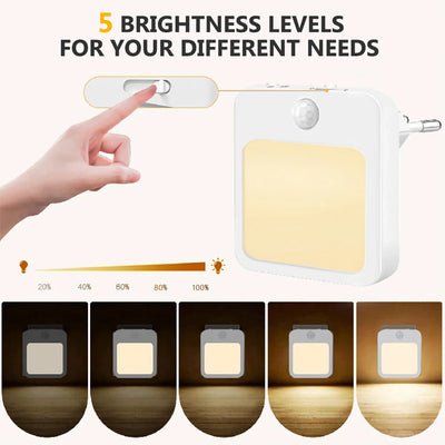 US EU Plug-in Night Light For Kids Room Motion Sensor Dimmable Wireless Hallway Lamp Auto Dusk to Dawn Stairway LED Lights Decor