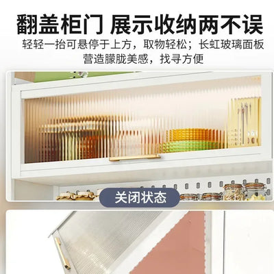 Modern Kitchen Cabinet Hutch Movable Full Door Glass Cabinet Storage Display Cupboards Muebles Cocina Multifunctional Furniture