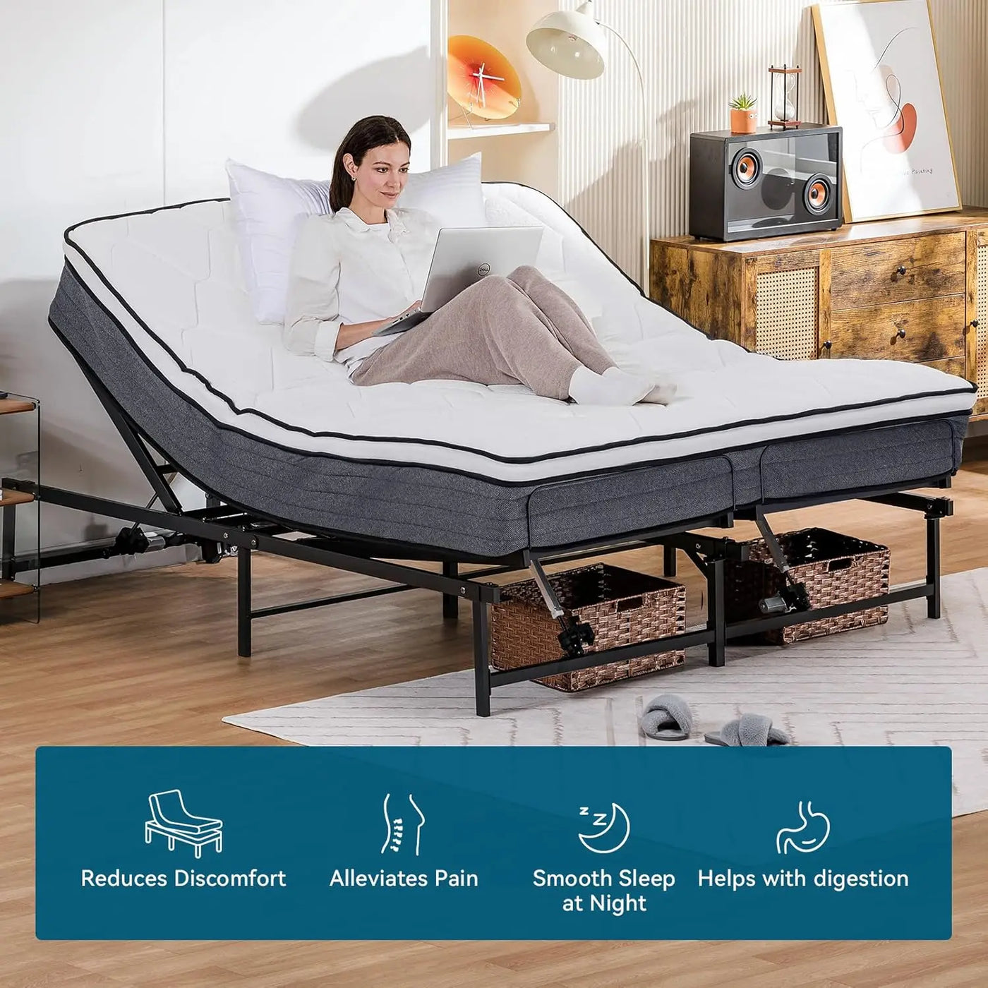 Adjustable Bed Frame King, Independent Head and Foot Incline, Adjustable Electric Bed Base with Remote Control