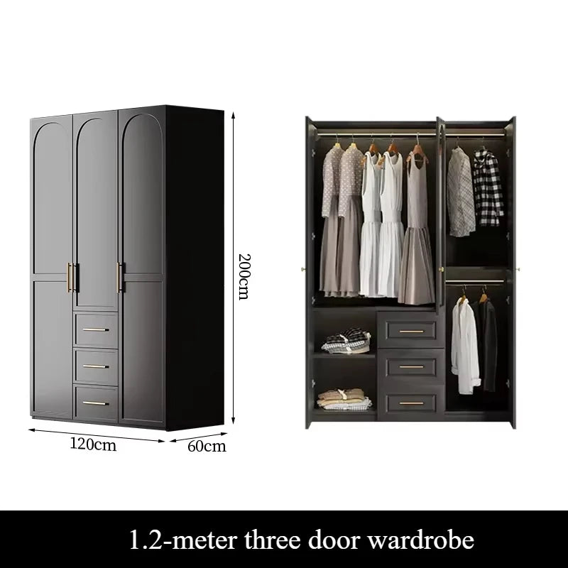 French Retro Style Black Wardrobes Storage Multilayer Cabinet Open Closets Wardrobes Bedroom Drawers Rangement Chambre Furniture