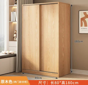 Wardrobe household bedroom sliding door solid wood wardrobe log small-sized economical storage rental room cabinet