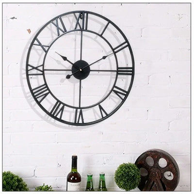 New 80 cm Modern 3D  Large Retro Black Iron Art Hollow Wall Clock Roman Numerals Home Decor