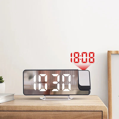 180° Rotation Projection Alarm Clock Temperature Date Night Mode Snooze Table Clock 12/24H USB Projector LED Digital Clock