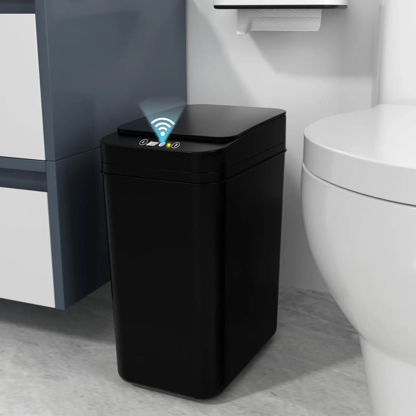 Bathroom Trash Can with Lid Touchless Automatic Garbage Can Slim Motion Sensor Smart Trash Bin for Bedroom,Office,Living Room