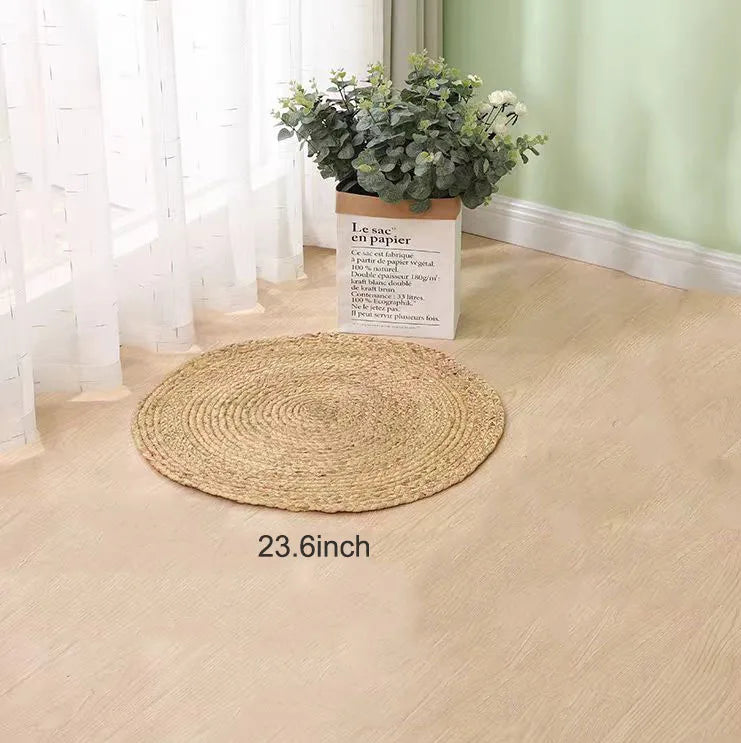 100% Straw Round Carpets Rugs for Living Room Bedroom Bulrush Natural Reed Grass Rattan Carpet Tea Table Floor Mats Hand-woven