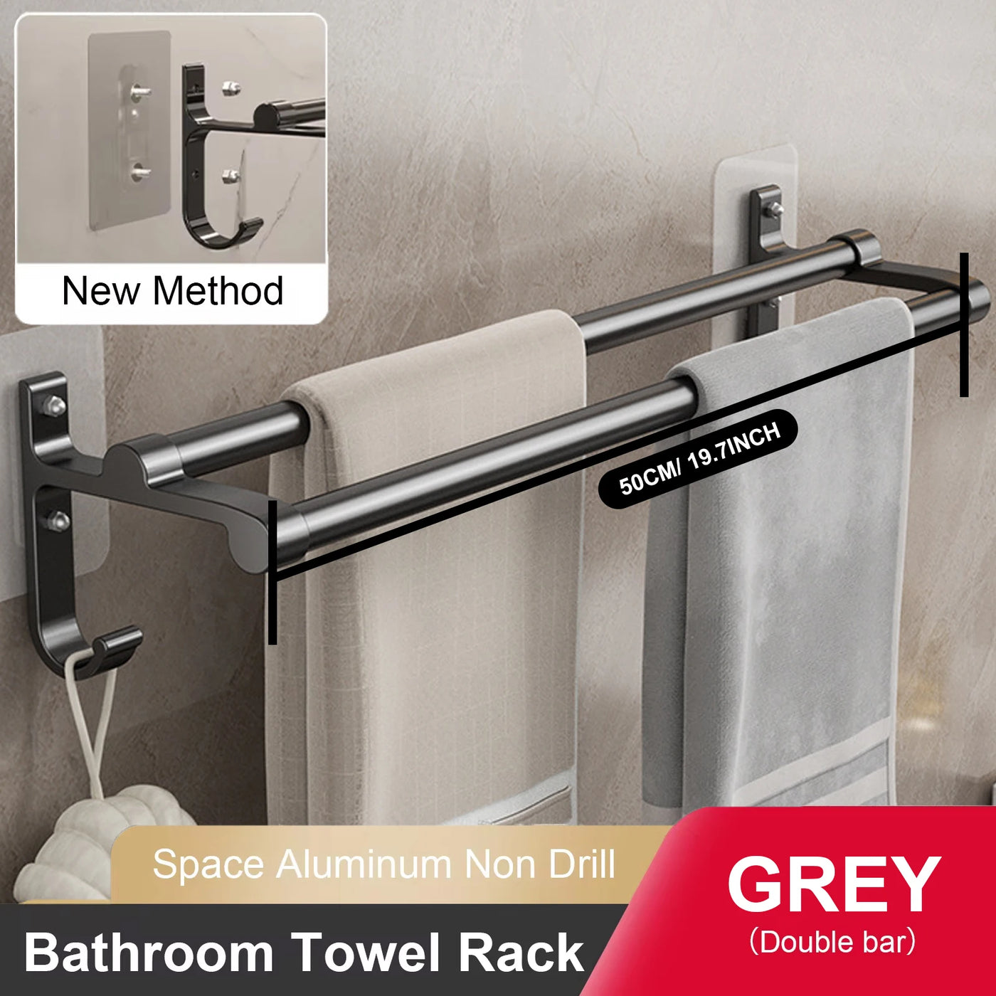 Bathroom Hand Towel Rack Towel Holder Wall Mount No Drill Mount 40/50cm Towel Bar Aluminium Double Bar 2 Tier