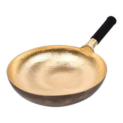 30/32/34cm Brass Wok Hand Hammered Copper Wok Uncoated Cooking Pot Seasoned Woks for Kitchen Gas Stove